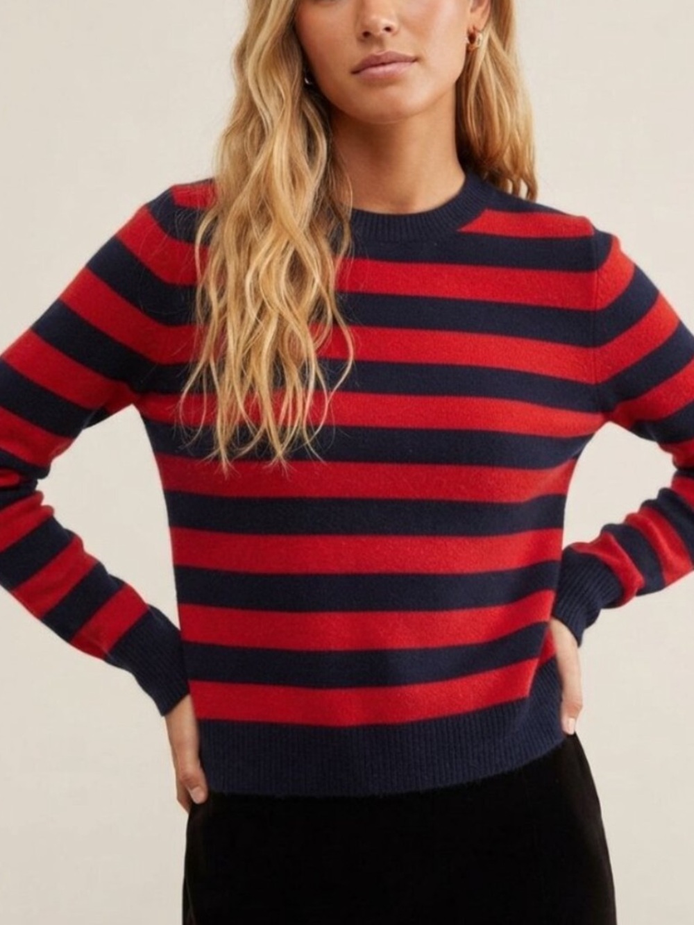 Jumper 1234 Women's Red Motif Stripe Cashmere Crew Neck Sweater 57365